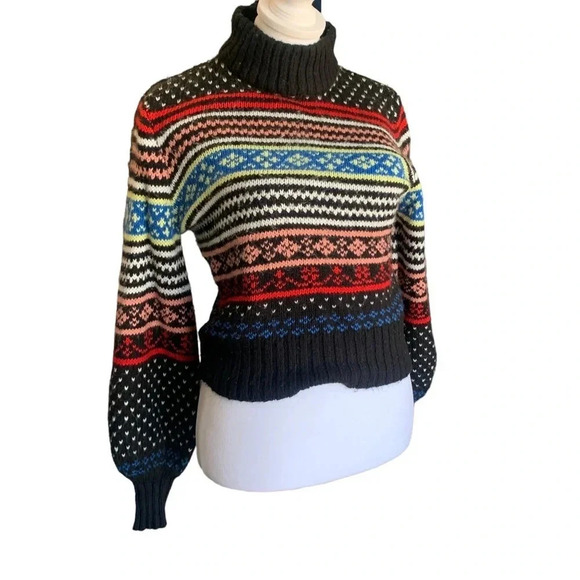 American Eagle Outfitters Sweaters - AMERICAN Eagle Rainbow Nordic Fair Isle Balloon Sleeve Sweater Women’s XS